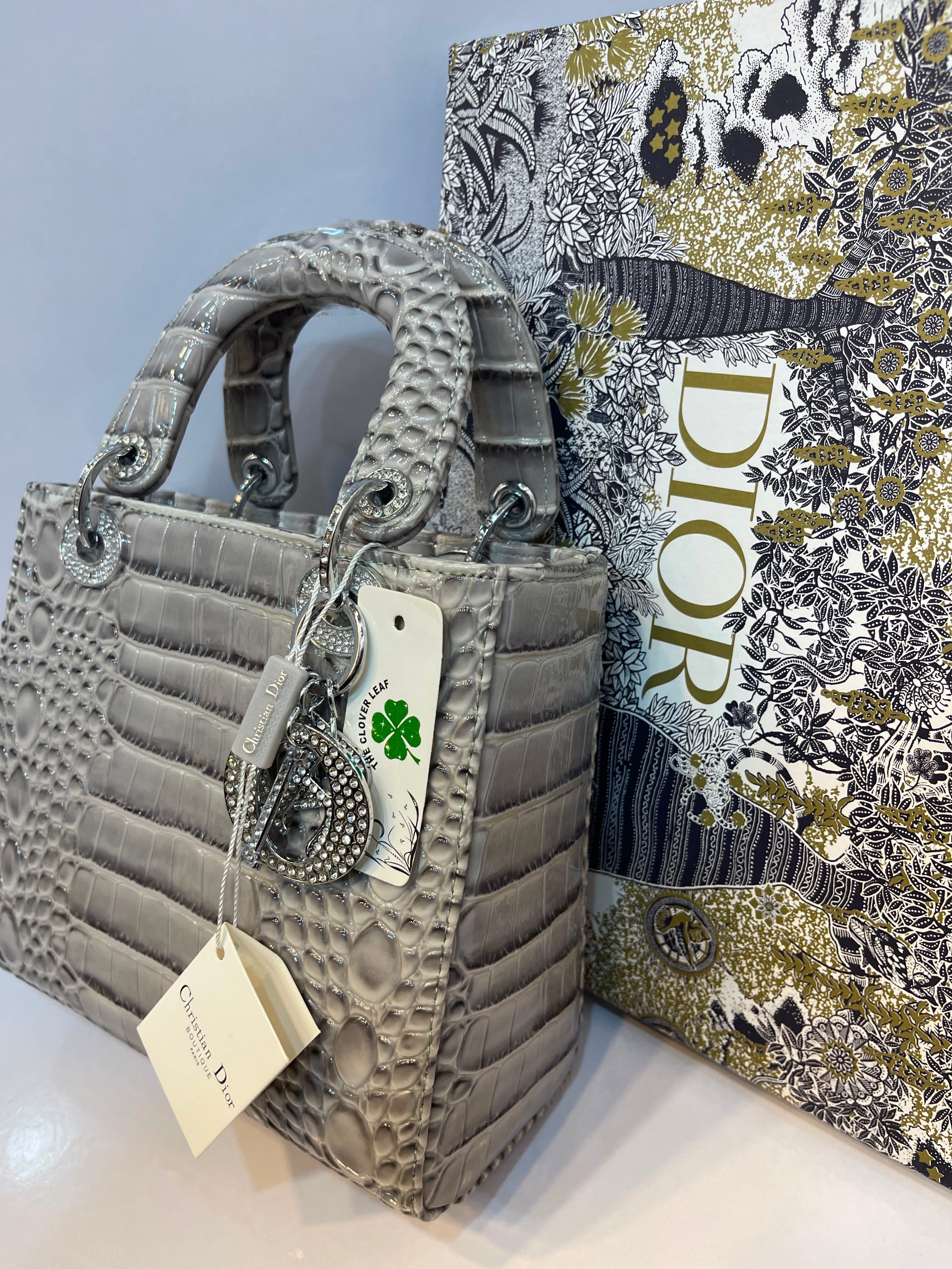 Lady Dior Croc Handbag - Medium Size