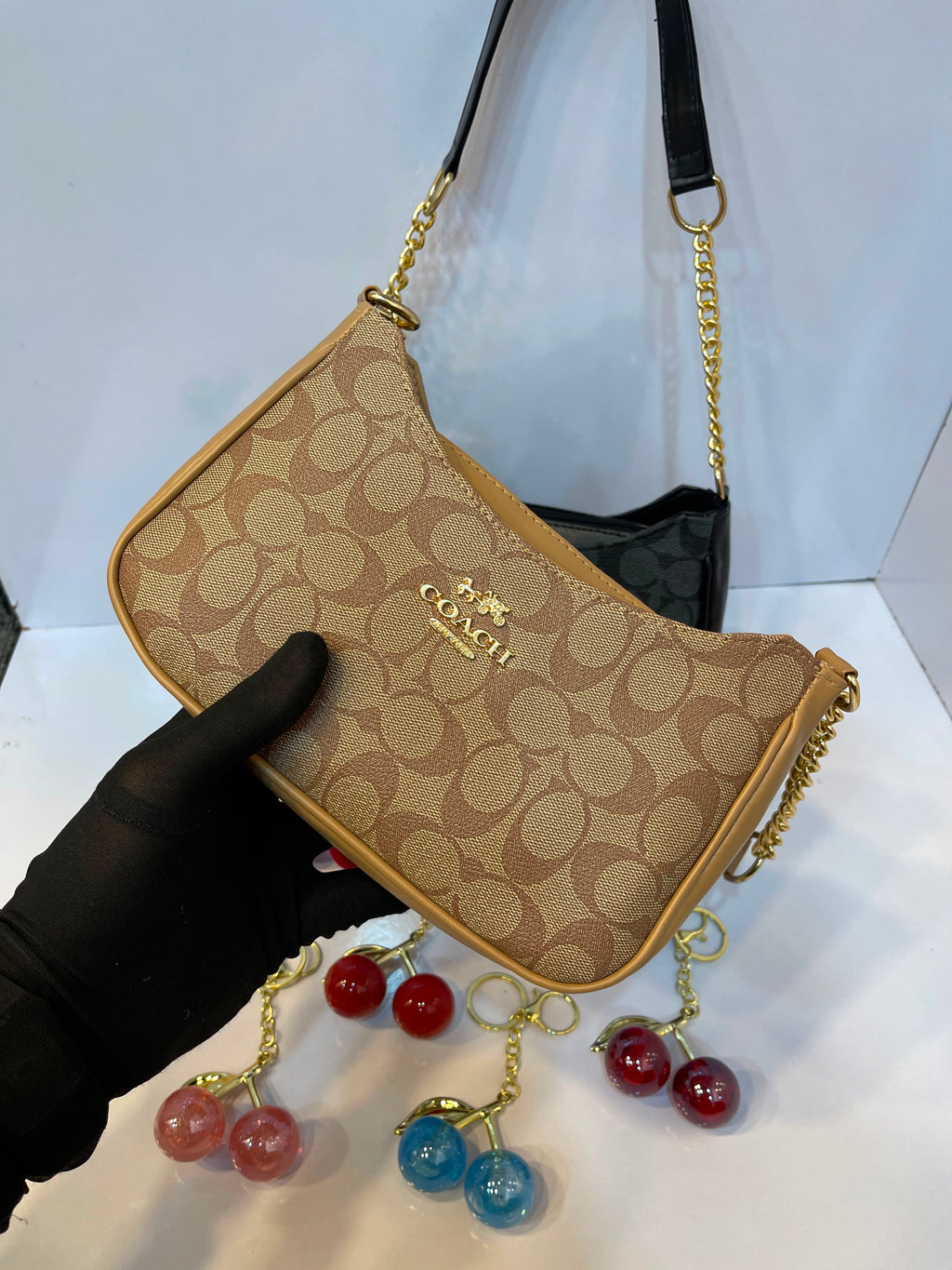 Coach Terry Shoulder Bag With Random Cherry Keychain