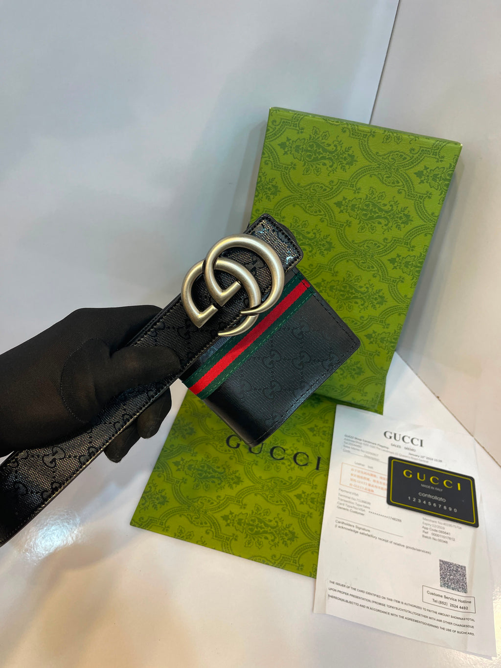 Gucci Stripe Wallet & Belt Combo - Master Copy