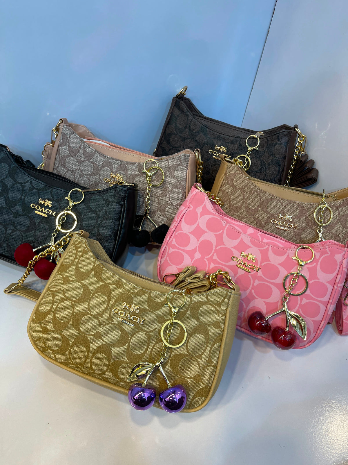 Coach Terry Shoulder Bag With Random Cherry Keychain