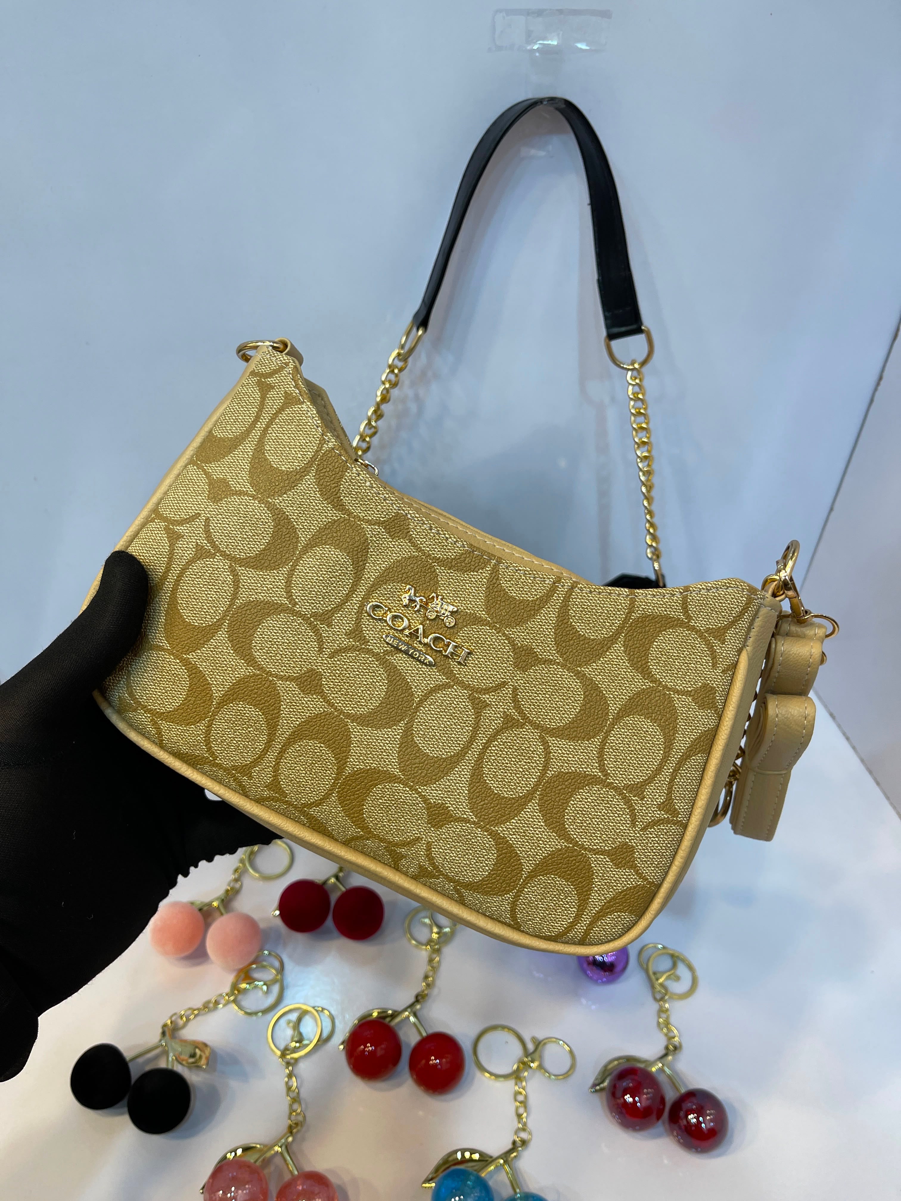 Coach Terry Shoulder Bag With Random Cherry Keychain