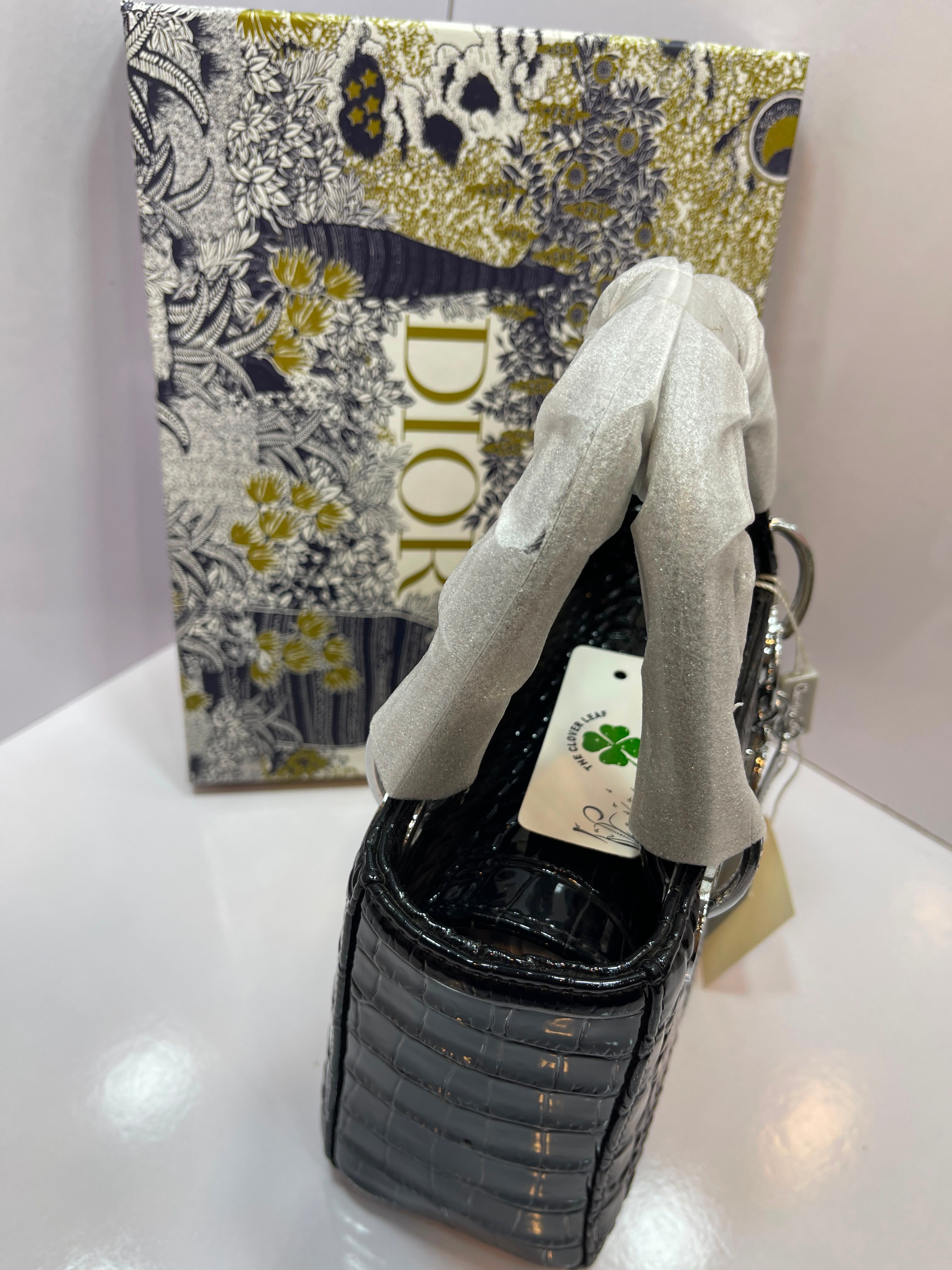 Lady Dior Croc-Embossed Rhinestone Handbag