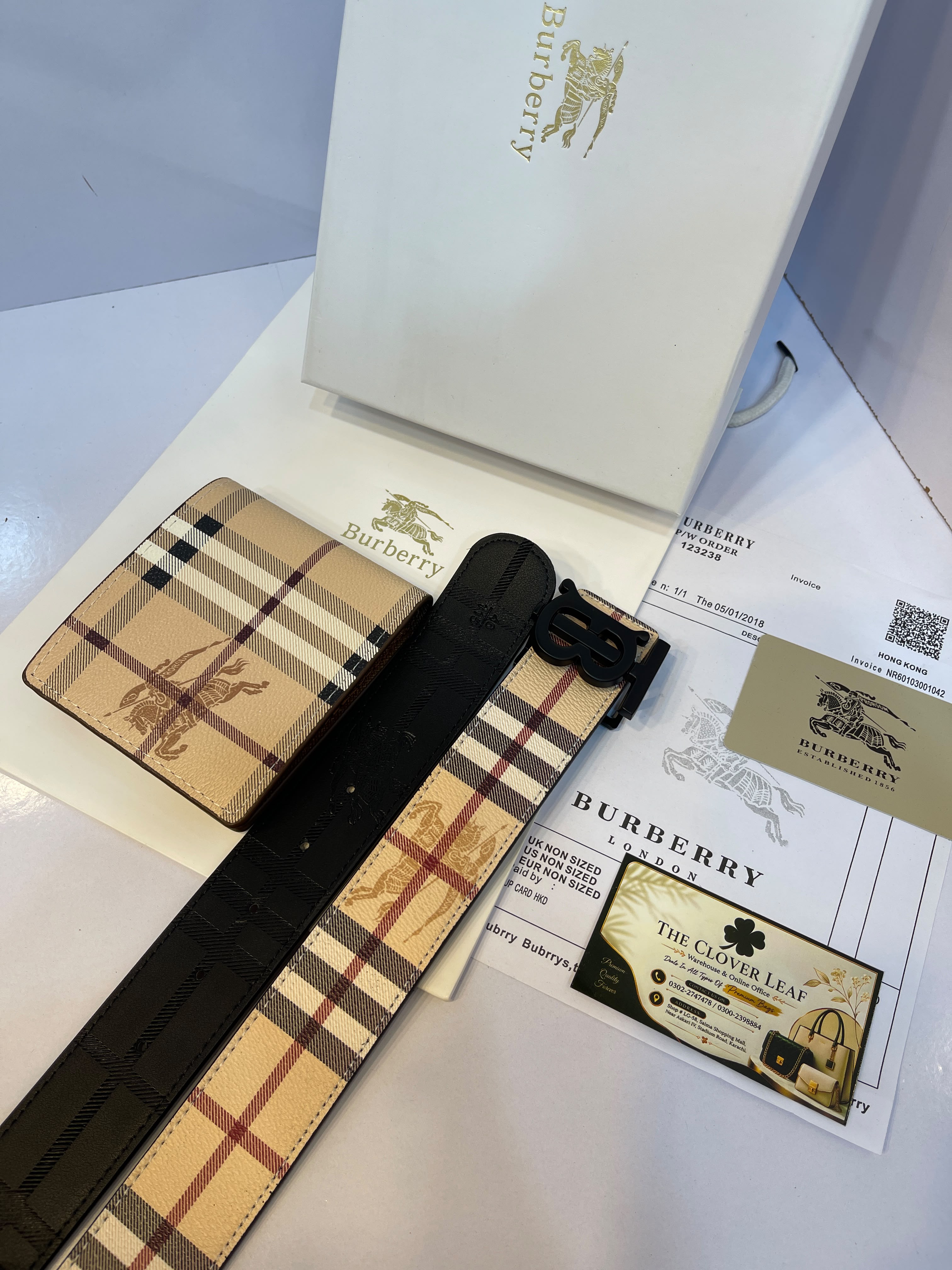 Burberry Check Wallet & Belt Combo - Master Copy