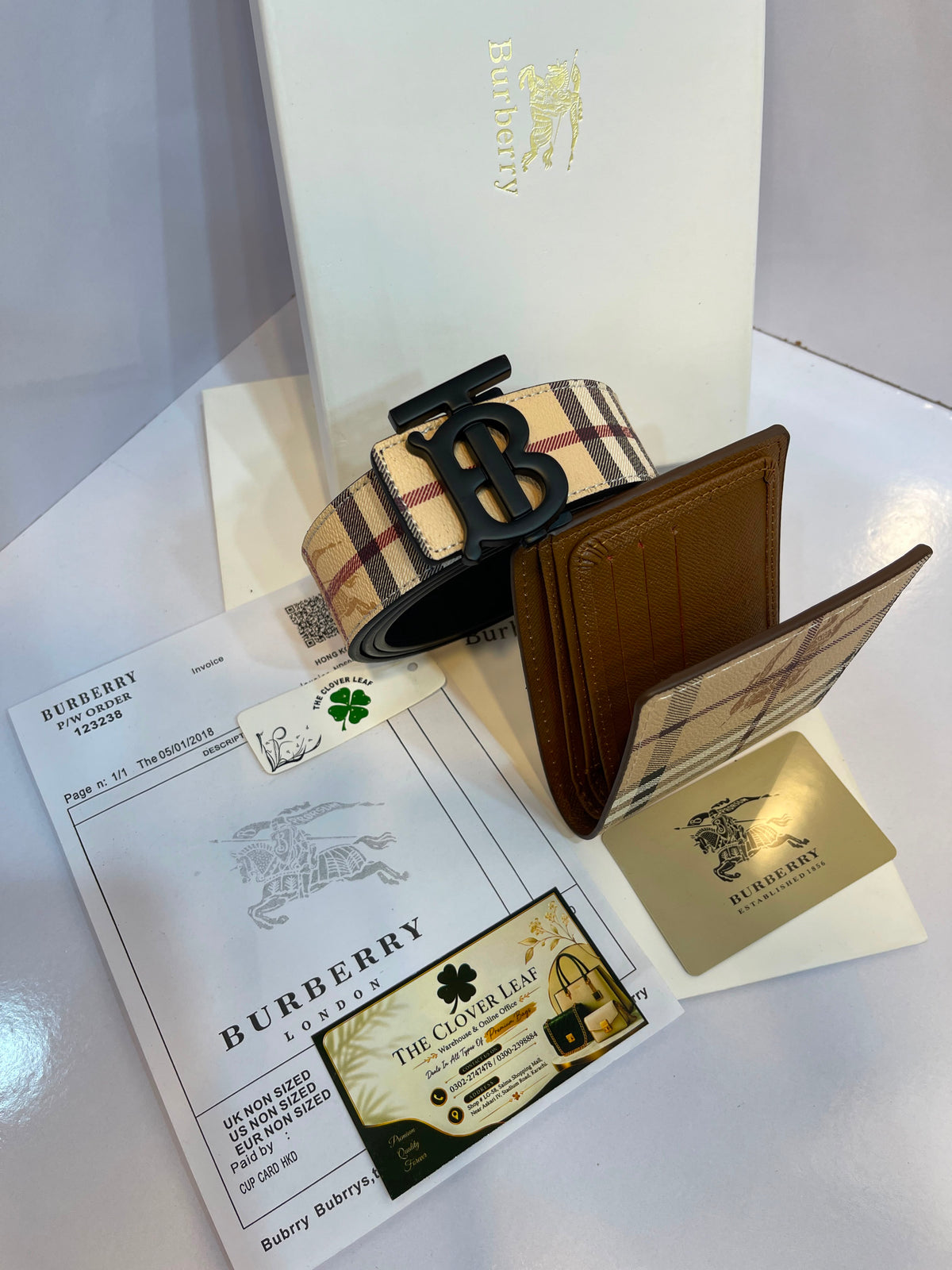 Burberry Check Wallet & Belt Combo - Master Copy