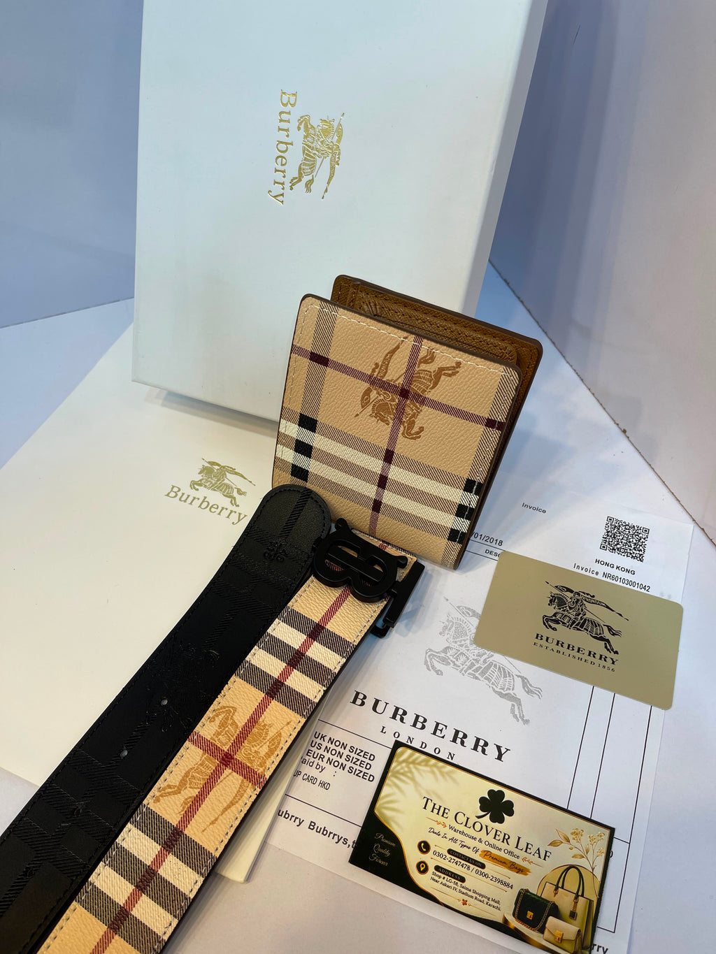 Burberry Check Wallet & Belt Combo - Master Copy