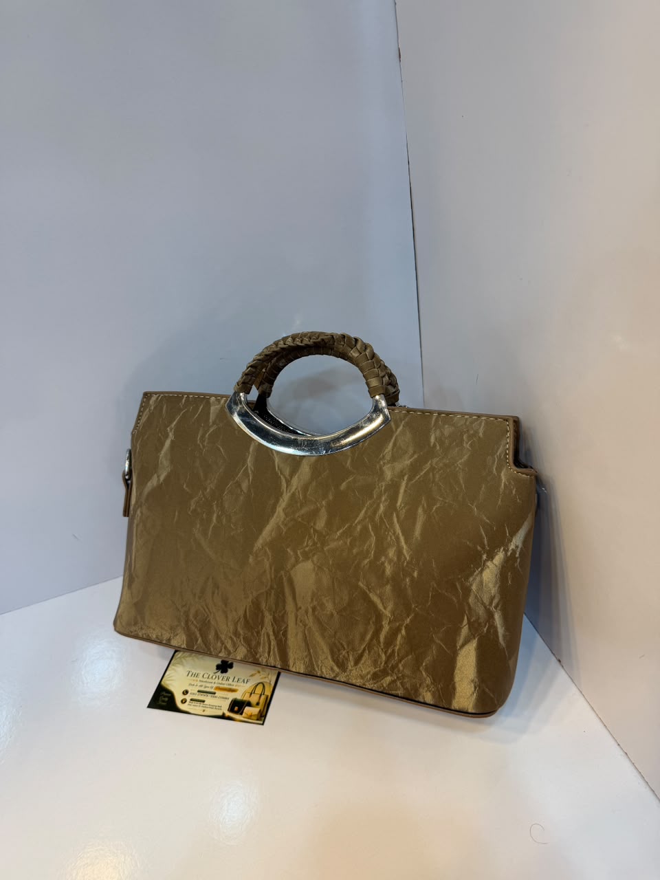 Imported Wrinkled Texture Metallic Handbag - Premium Women's Crushed Shimmer Tote & Shoulder Bag with Silver O-Ring Handle