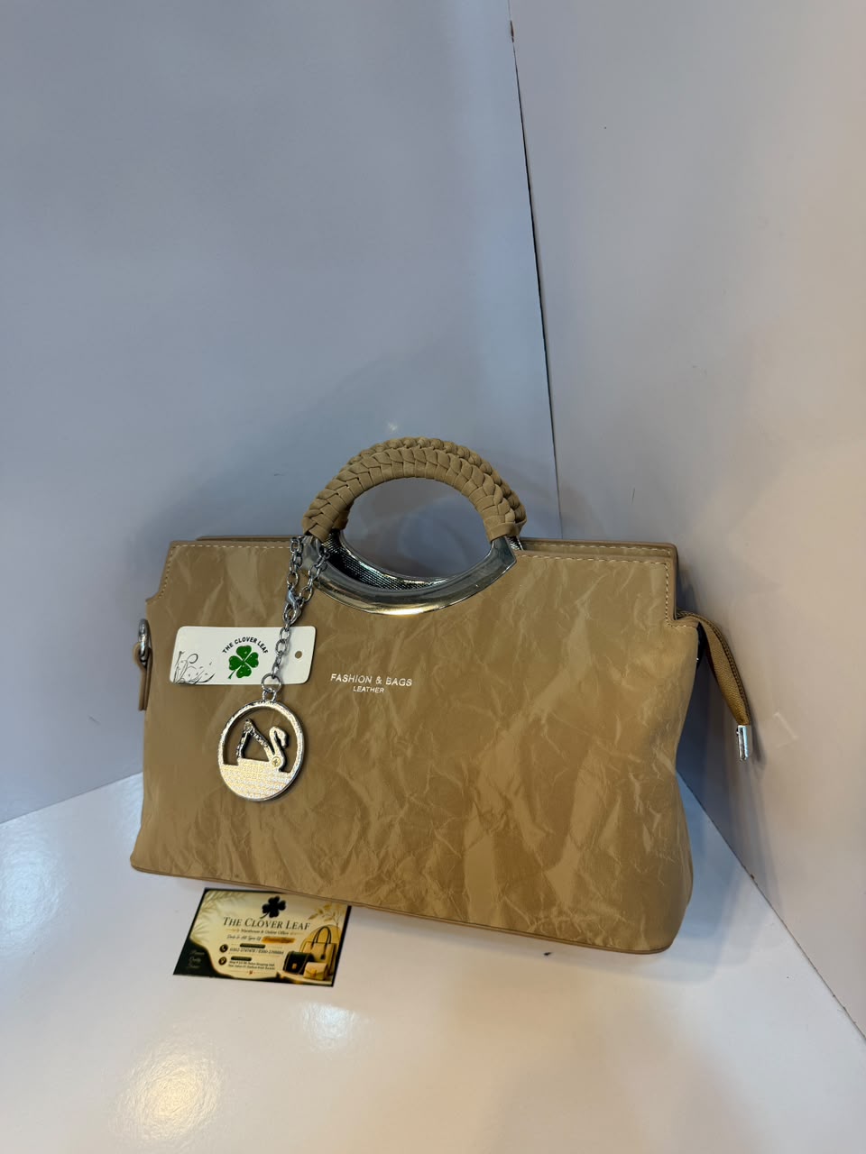 Imported Wrinkled Texture Metallic Handbag - Premium Women's Crushed Shimmer Tote & Shoulder Bag with Silver O-Ring Handle