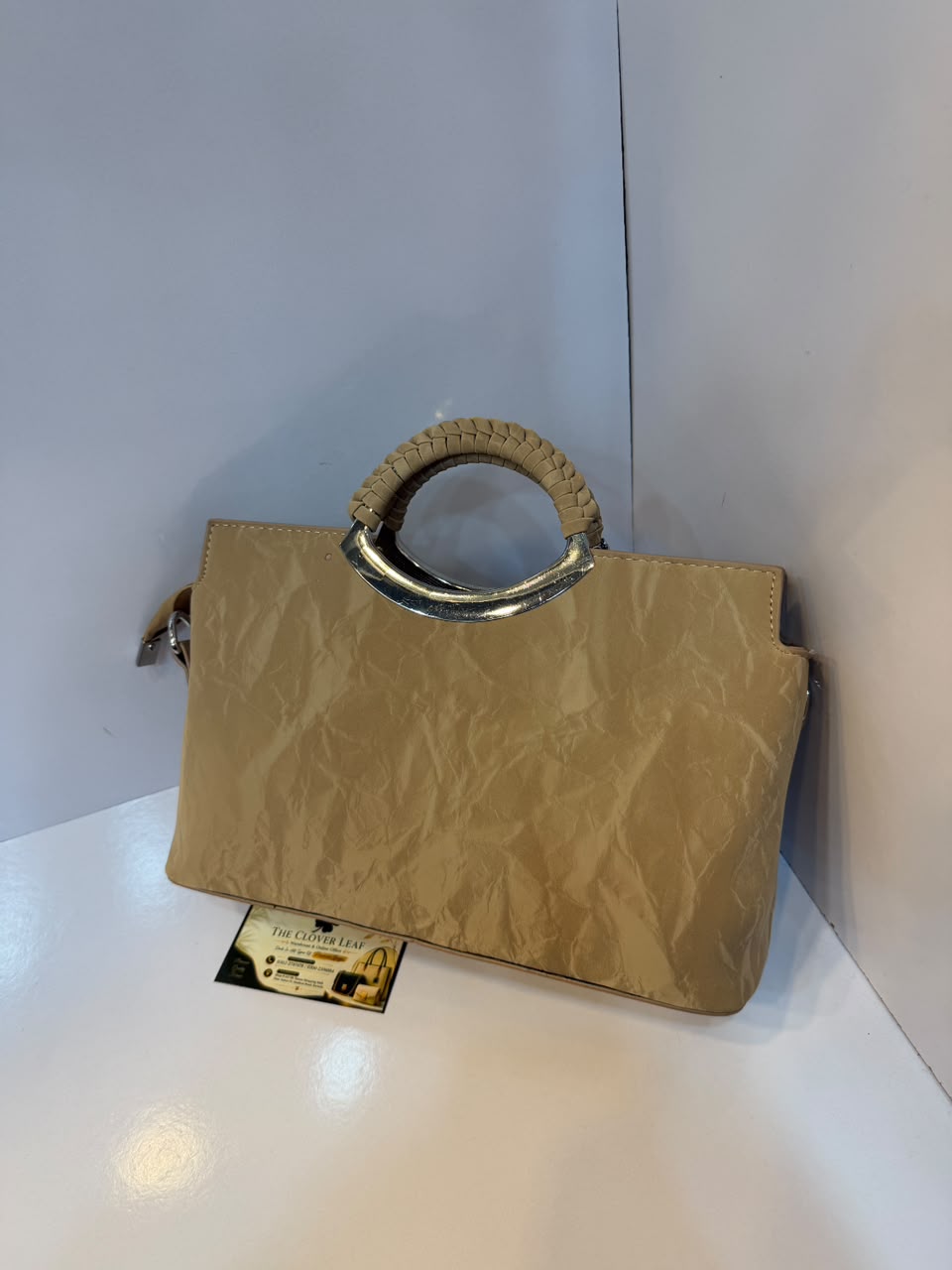 Imported Wrinkled Texture Metallic Handbag - Premium Women's Crushed Shimmer Tote & Shoulder Bag with Silver O-Ring Handle