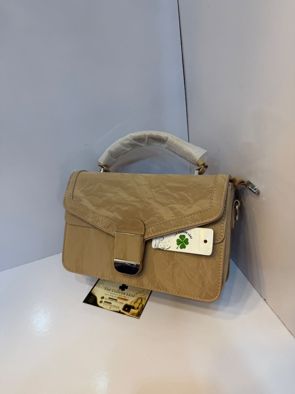 Imported Luxury Dusky Crinkled Leather Top-Handle Crossbody Bag – Premium Flap Handbag