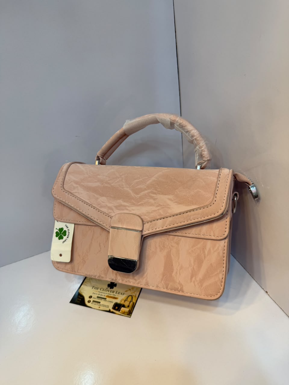 Imported Luxury Dusky Crinkled Leather Top-Handle Crossbody Bag – Premium Flap Handbag