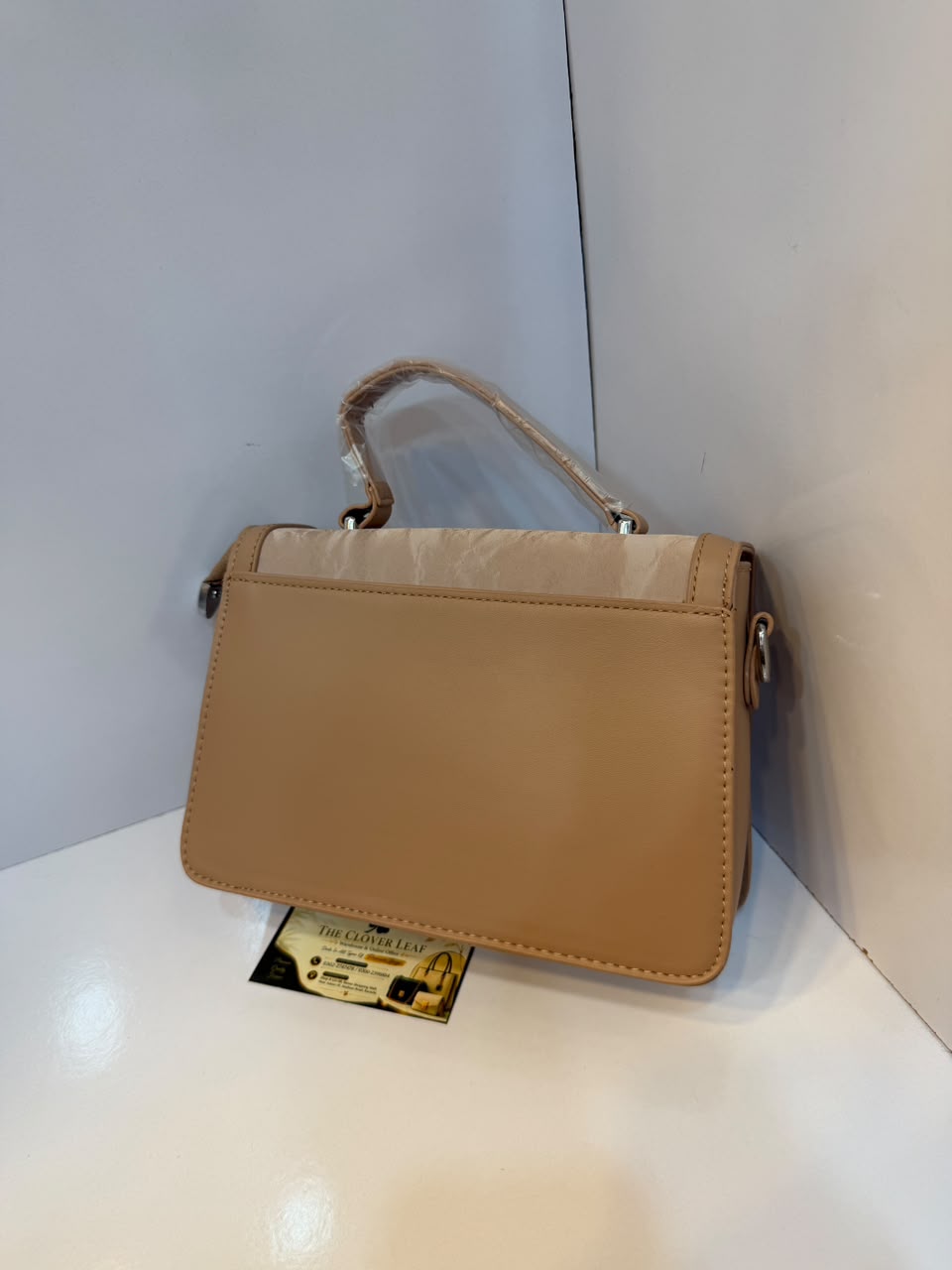 Imported Elegant Crinkled Flap Top-Handle Bag – Luxury Deer Emblem Crossbody Satchel