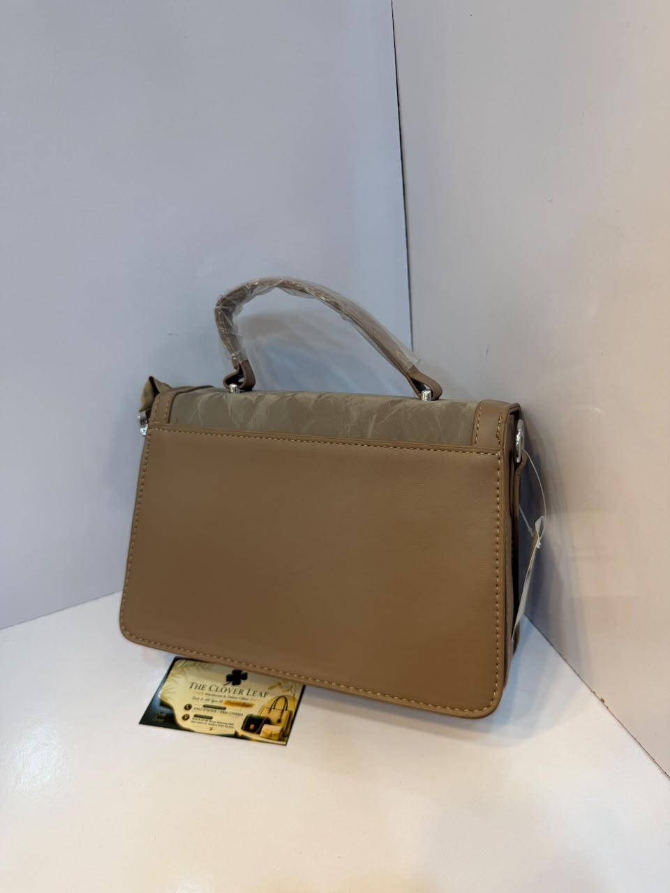 Imported Elegant Crinkled Flap Top-Handle Bag – Luxury Deer Emblem Crossbody Satchel