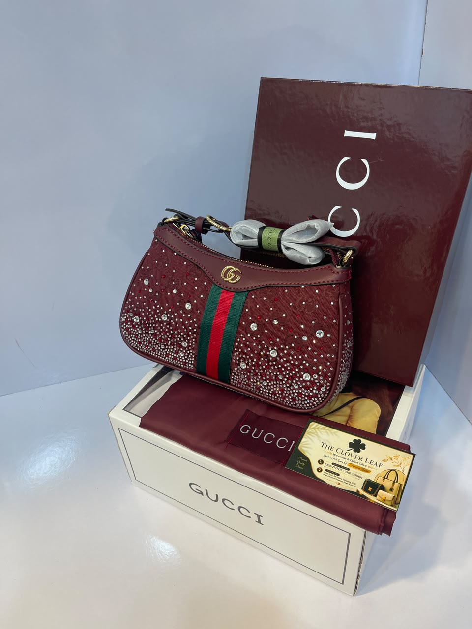 Gucci Ophidia Premium Master Copy Rhinestone Shoulder Bag – Same Like Original Luxury Web Stripe Handbag