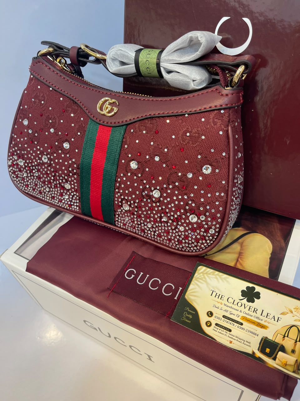 Gucci Ophidia Premium Master Copy Rhinestone Shoulder Bag – Same Like Original Luxury Web Stripe Handbag