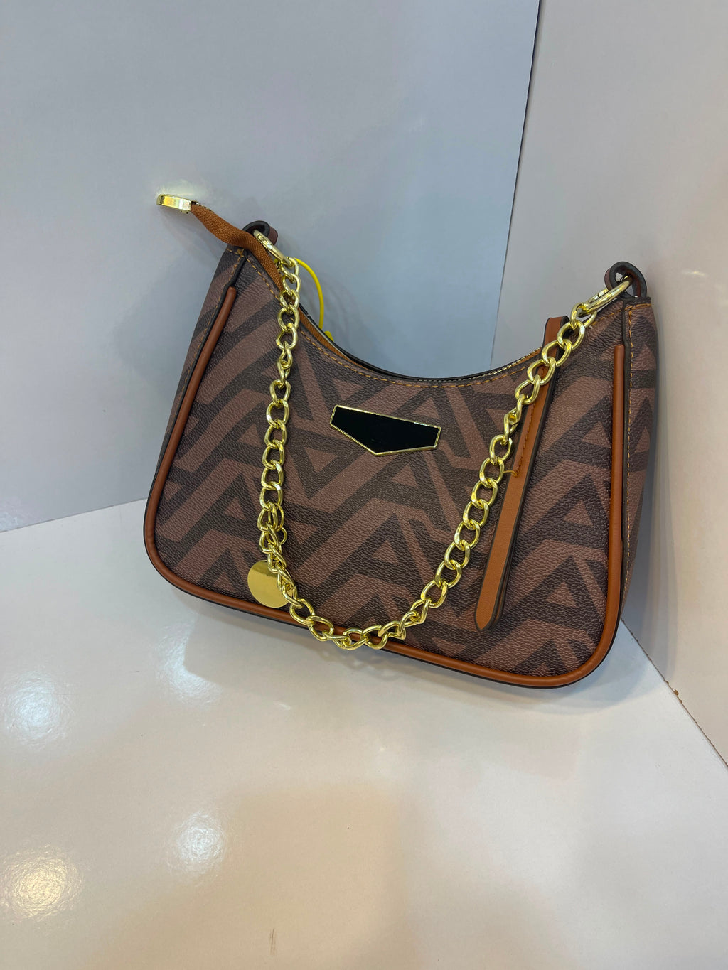Geometric Monogram Chain Hobo Shoulder Bag