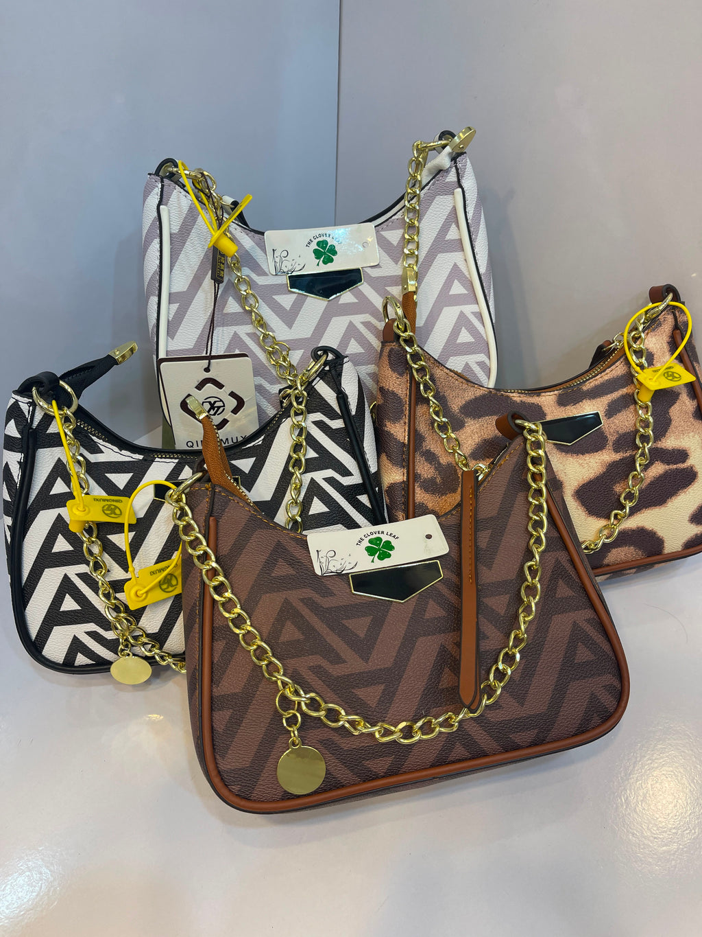 Geometric Monogram Chain Hobo Shoulder Bag
