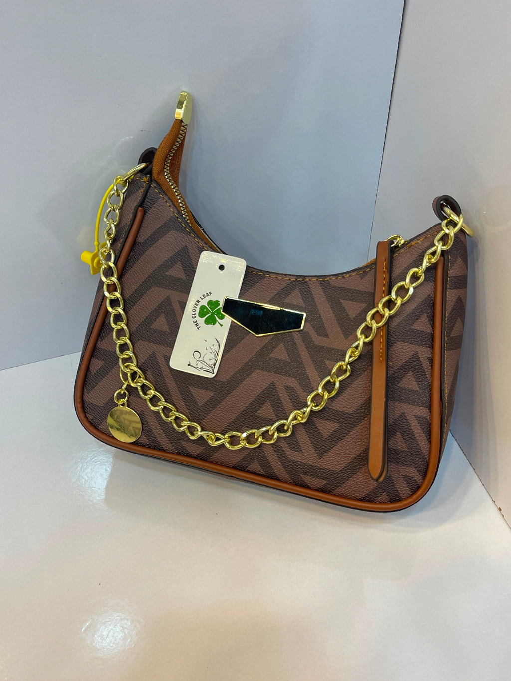 Geometric Monogram Chain Hobo Shoulder Bag