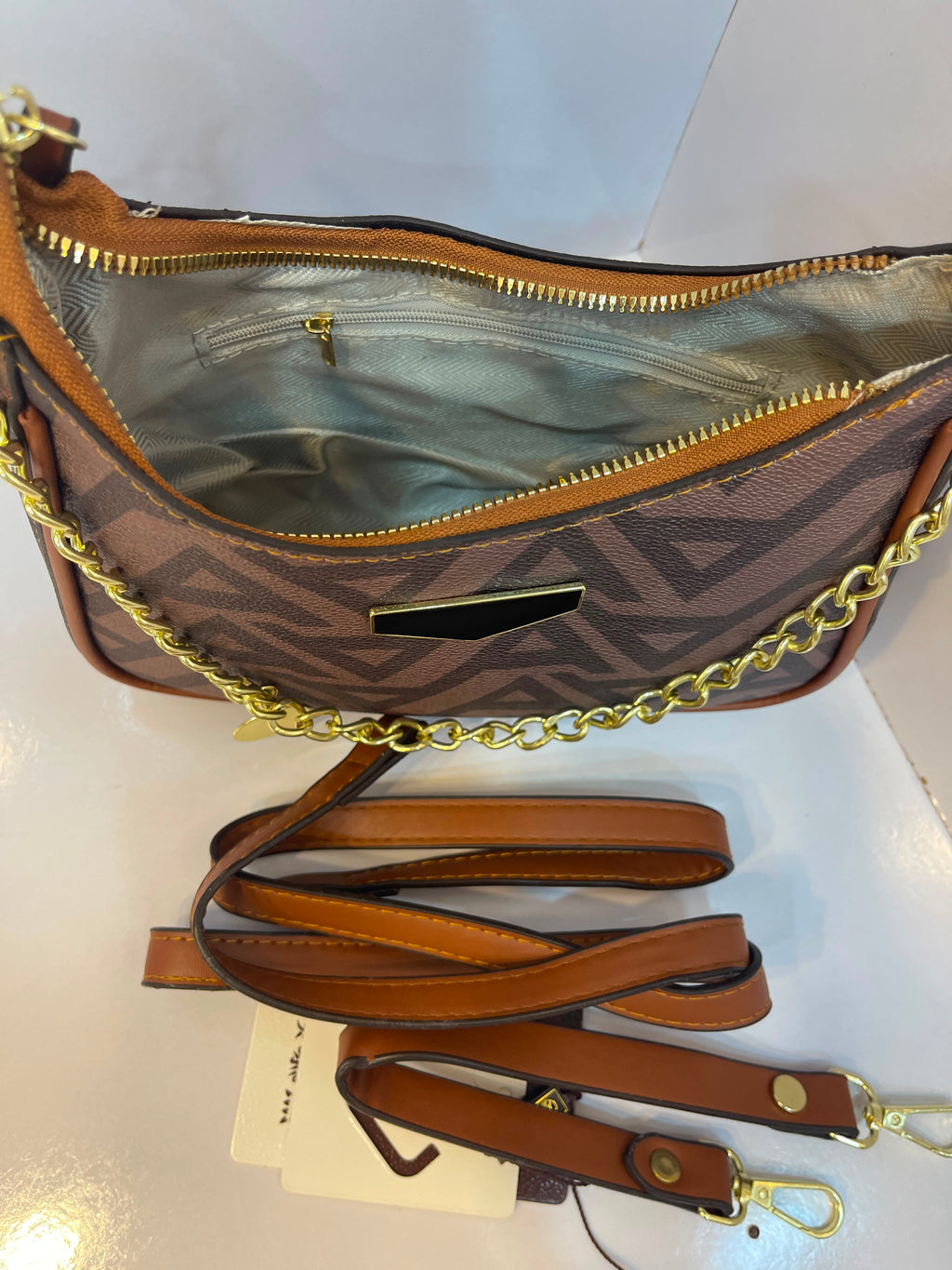 Geometric Monogram Chain Hobo Shoulder Bag