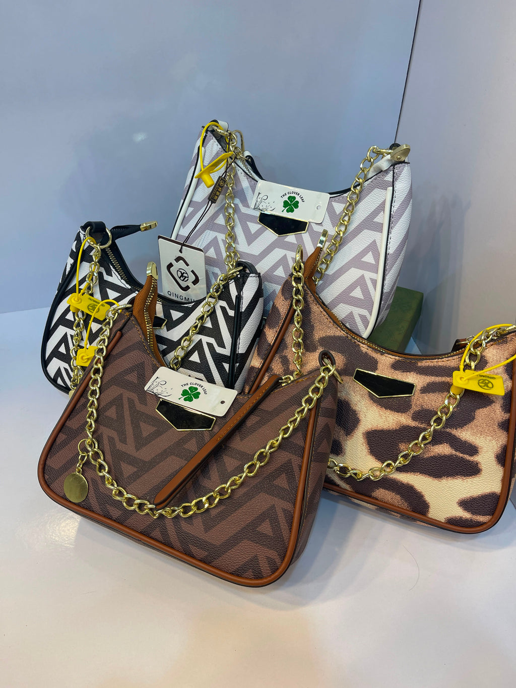 Geometric Monogram Chain Hobo Shoulder Bag