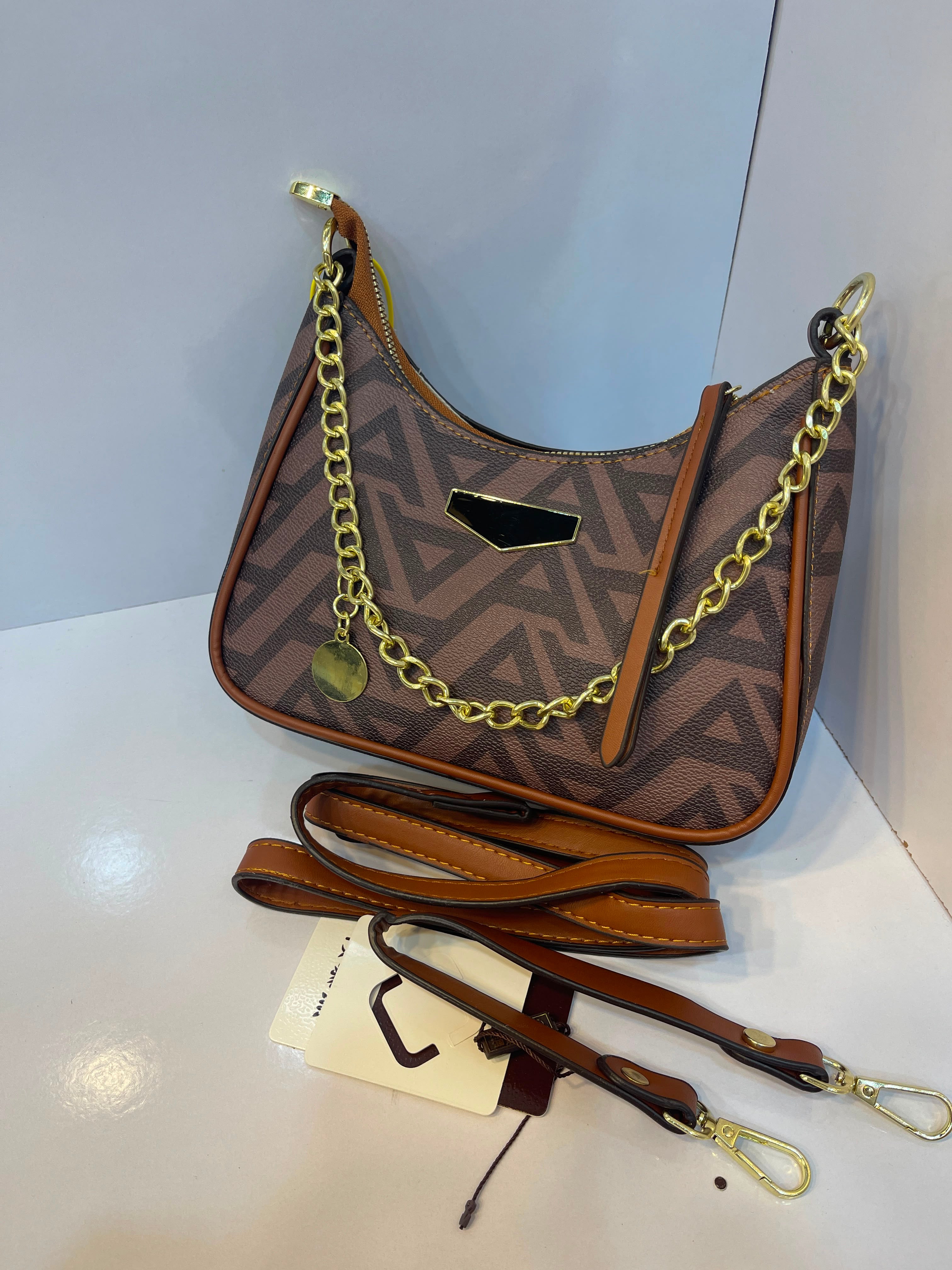 Geometric Monogram Chain Hobo Shoulder Bag